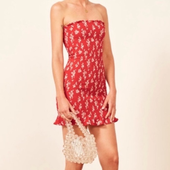 Reformation Chantilly Red Floral Strapless Dress - Picture 4 of 7